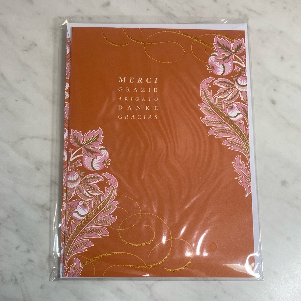 Anna Griffin Thank You Card Merci Orange Pink Lined Envelope NEW